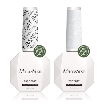MelodySusie Hema Free Gel Polish Base and Top Coat Set, 2PCS 0.5 Fl Oz Long Lasting Soak Off UV No Wipe Glossy Top Coat and Base Coat for Nail Polish, Nail Art Design Manicure Kit Salon Home
