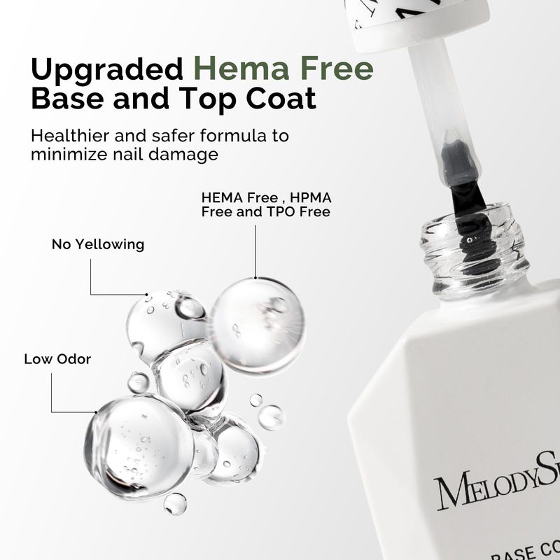 MelodySusie Hema Free Gel Polish Base and Top Coat Set, 2PCS 0.5 Fl Oz Long Lasting Soak Off UV No Wipe Glossy Top Coat and Base Coat for Nail Polish, Nail Art Design Manicure Kit Salon Home