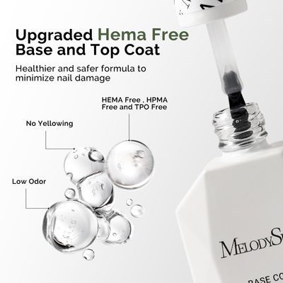 MelodySusie Hema Free Gel Polish Base and Top Coat Set, 2PCS 0.5 Fl Oz Long Lasting Soak Off UV No Wipe Glossy Top Coat and Base Coat for Nail Polish, Nail Art Design Manicure Kit Salon Home