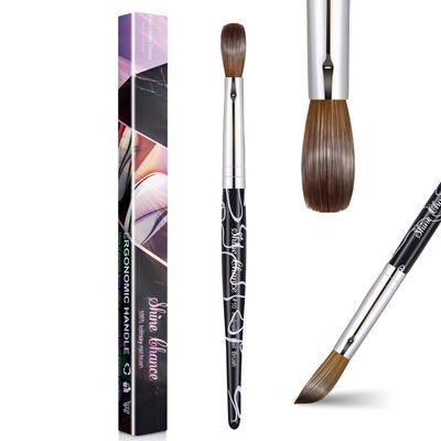 Shine Chance Acrylic Nail Art Brush Size 10, 100 Pure Kolinsky Hair Oval for Application, Professional Extension Manicure Tool Striping Drawing Pen DIY Home Salon, Black, 1.0 Count