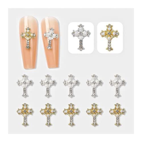 3D Retro Cross Charm, 20pcs Alloy Pearl Cross Charms Punk Gothic Art Supplies for Acrylic Nail Decoration, Diamond Accessories for DIY Design and Jewelry Making