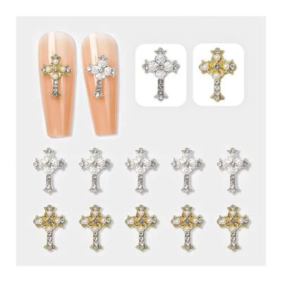 3D Retro Cross Charm, 20pcs Alloy Pearl Cross Charms Punk Gothic Art Supplies for Acrylic Nail Decoration, Diamond Accessories for DIY Design and Jewelry Making