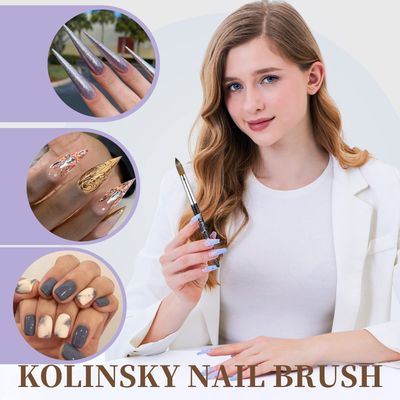 Shine Chance Acrylic Nail Art Brush Size 10, 100 Pure Kolinsky Hair Oval for Application, Professional Extension Manicure Tool Striping Drawing Pen DIY Home Salon, Black, 1.0 Count