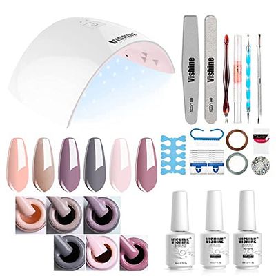 Gel Nail Polish Starter Kit - 6 Colors Gel Polish Set Base Top Coat, 36W LED UV Nail Lamp with Full DIY Gel Manicure Nail Tools by Vishine 8ml 12