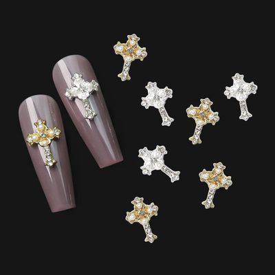 3D Retro Cross Charm, 20pcs Alloy Pearl Cross Charms Punk Gothic Art Supplies for Acrylic Nail Decoration, Diamond Accessories for DIY Design and Jewelry Making
