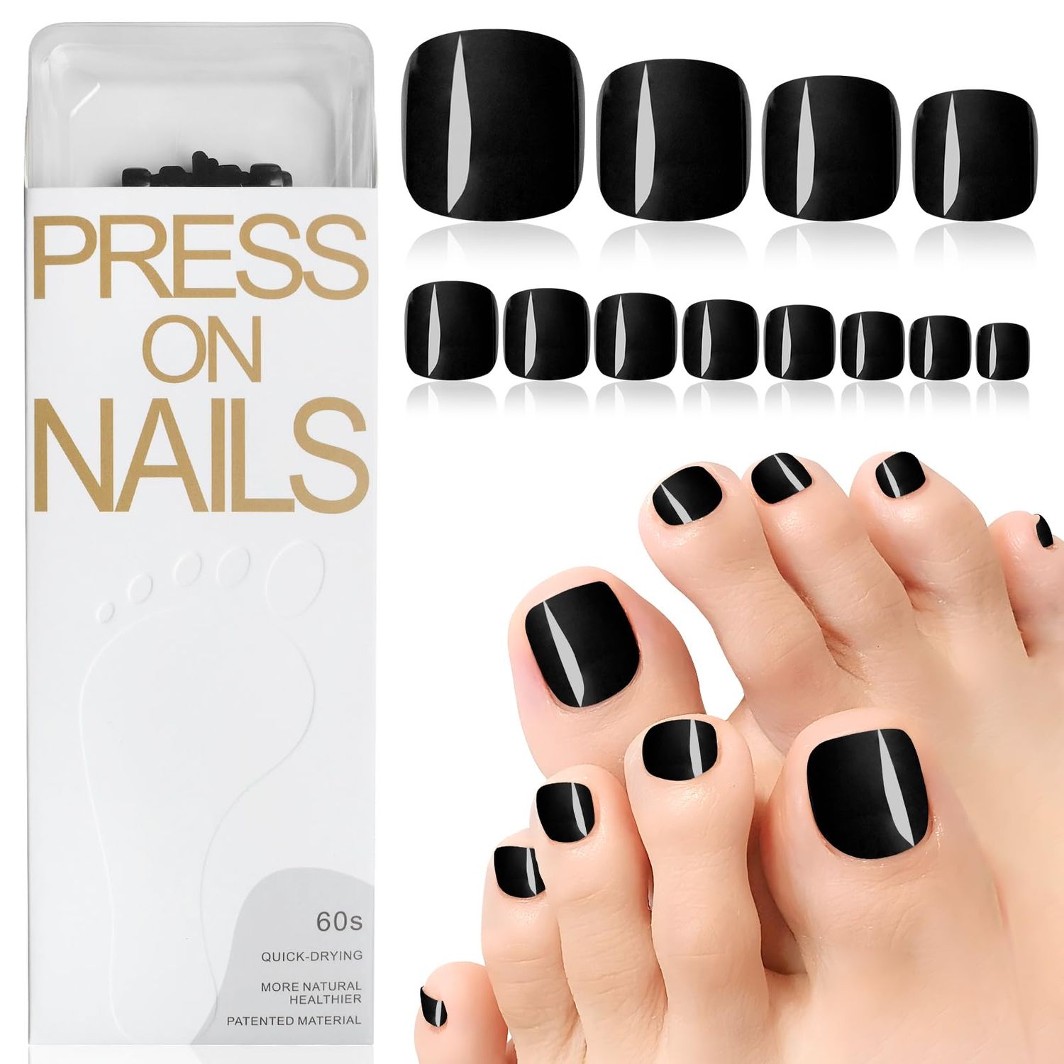 Lifextol 120pc Press on Toenails for Women Toe Press on Nails Short Fake Toe Nails Press ons with Adhesive Tabs, Acrylic Toe Nail Tips False Toenail Press ons Artificial Fake Toenails for Feet-Black