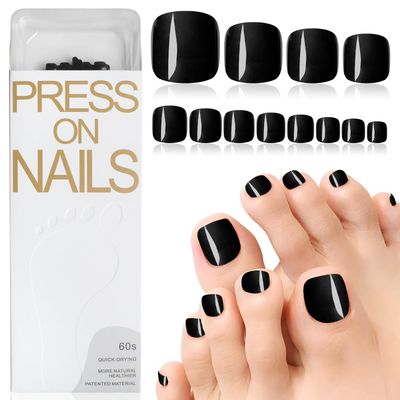 Lifextol 120pc Press on Toenails for Women Toe Press on Nails Short Fake Toe Nails Press ons with Adhesive Tabs, Acrylic Toe Nail Tips False Toenail Press ons Artificial Fake Toenails for Feet-Black