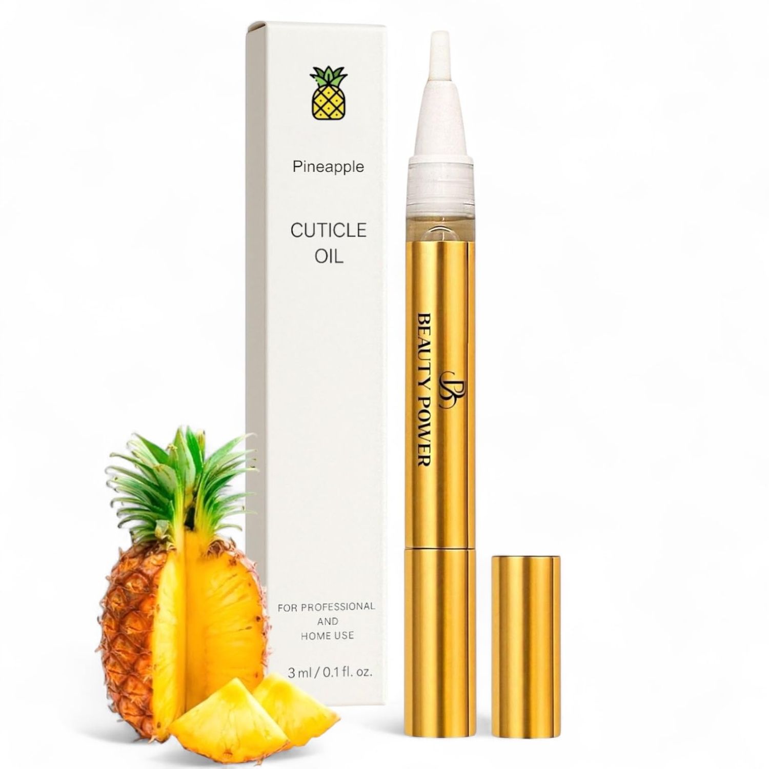 Beauty Power Nail Oil Cuticle Pen - Pineapple - Nail Strengthener &amp; Growth Serum with Vitamin A, D, E, B5, Grapeseed &amp; Natural Oils - Repair for Brittle, Peeling, Thin Nails - Twist Brush Pen