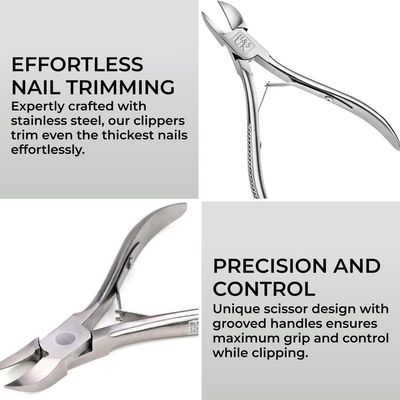 H&amp;S Stainless Steel Toenail Cutter for Men &amp; Women - Premium Toe Nail Clipper with Grooved Handles &amp; Plastic Cap - Toenail Clipper with Curved Shaped and A Carry Case