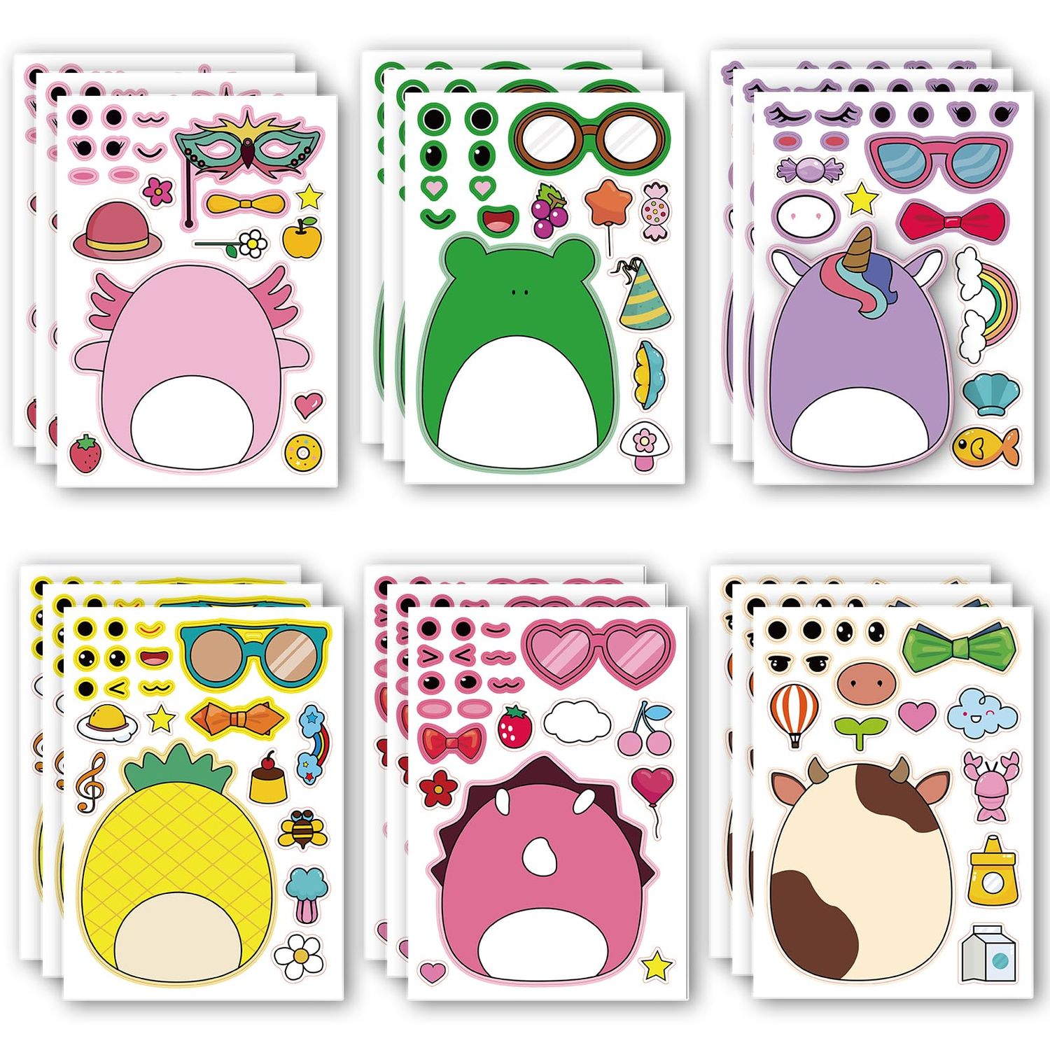 18Pcs Cartoon Make a Face Stickers,Mixed and Matched with 6 Designs Characters Stickers for Birthday Party Decoration,Party Favors.