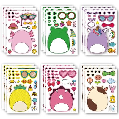 18Pcs Cartoon Make a Face Stickers,Mixed and Matched with 6 Designs Characters Stickers for Birthday Party Decoration,Party Favors.