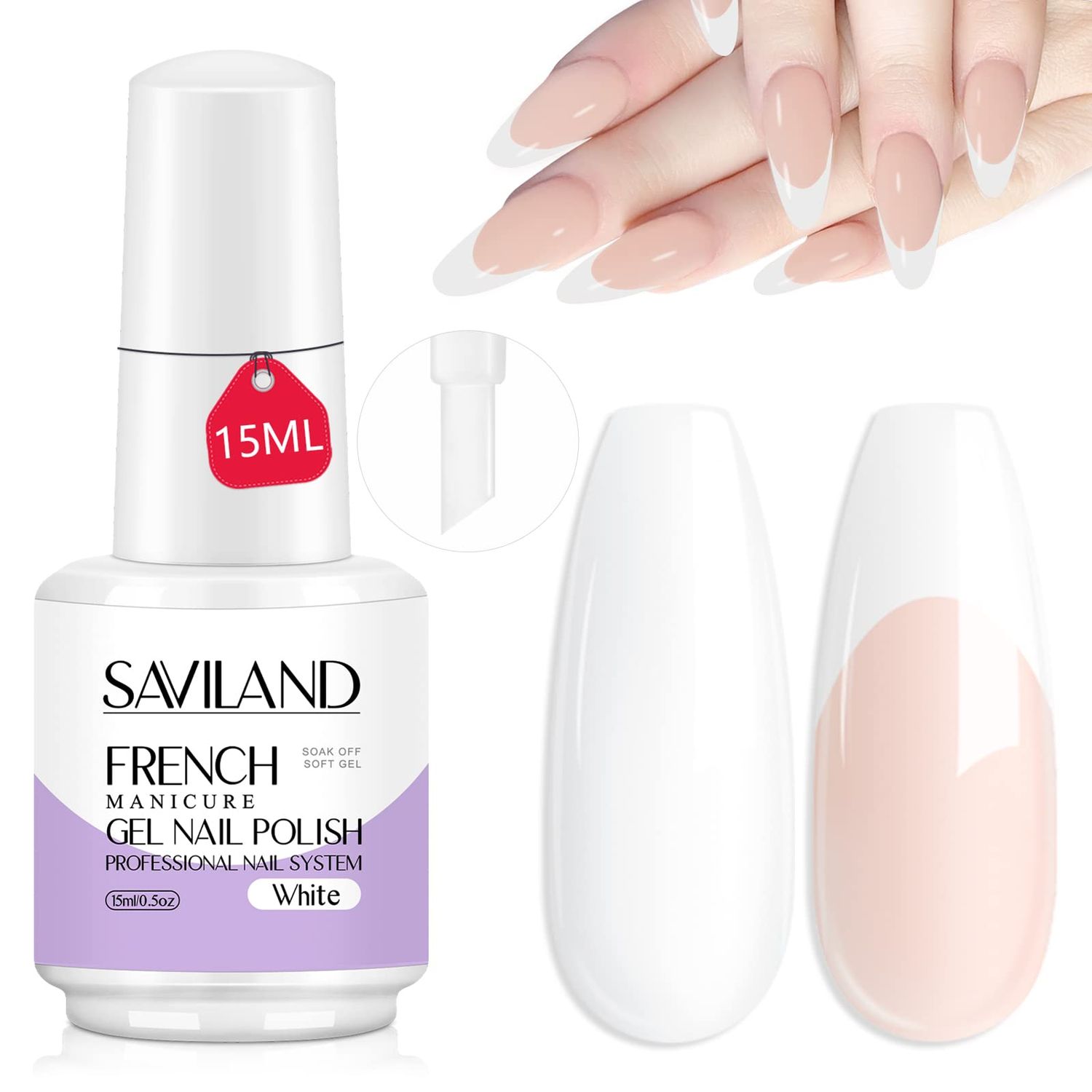 SAVILAND French Gel Nail Polish - 0.5 Fl Oz White Color Soak Off U V LED Gel Polish Quick French Manicure Design Nail Art Gel Liner for Starter DIY at Home &amp; Professional Nail Salon
