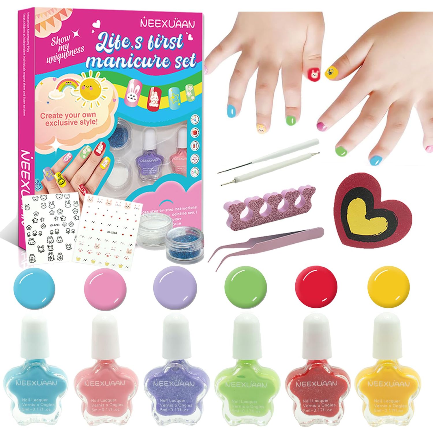 Kids Nail Polish Set for Girls Nail Polish Kit for Kids Ages 7-12 Quick Dry &amp; Non-Toxic Nails Polish Manicure Set for Girls Gifts