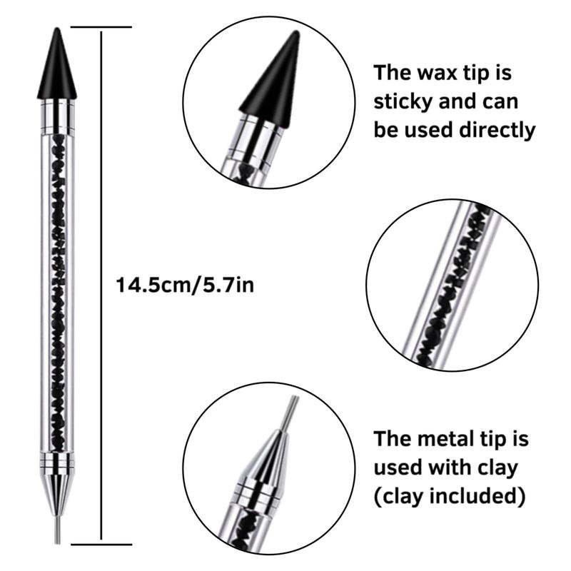 Rhinestone Picker Tool Dotting Pen with 2 Wax Tips, Wax Pencil for Rhinestones, Crystal Diamond Pickup Tool Gem Jewel Applicator, Rhinestone Tool for Crafting Bedazzling DIY Nail Art