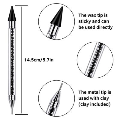 Rhinestone Picker Tool Dotting Pen with 2 Wax Tips, Wax Pencil for Rhinestones, Crystal Diamond Pickup Tool Gem Jewel Applicator, Rhinestone Tool for Crafting Bedazzling DIY Nail Art