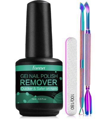 Gel Nail Polish Remover Kit with Nail File &amp; Tools | 15ml (0.5 Fl.oz) Quick Removal in 2-5 Mins, No Foil/Soaking Needed, No Acetone for Home DIY, Safe for Natural Nails