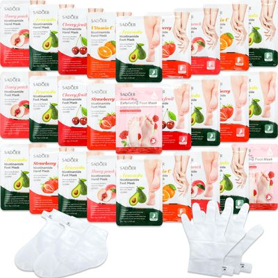 Swiffen 24 Pcs Fruits Beauty Hand Foot Mask Bulk Hydrating Hand Foot Moisturizing Gloves Shea Butter Aloe Mask for Spa Kit Beauty Skincare Gift Beauty Kits for Women