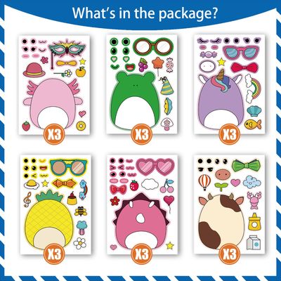 18Pcs Cartoon Make a Face Stickers,Mixed and Matched with 6 Designs Characters Stickers for Birthday Party Decoration,Party Favors.