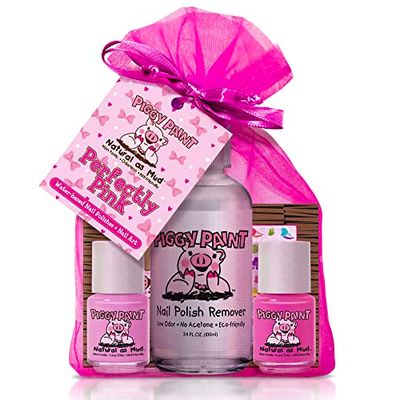 Piggy Paint | 100 Non-Toxic Girls Nail Polish | Safe, Cruelty-Free, Vegan, &amp; Low Odor Nail Polish for Kids | Perfectly Pink (2 Polish, 1 Remover &amp; Nail Art Gift Set)