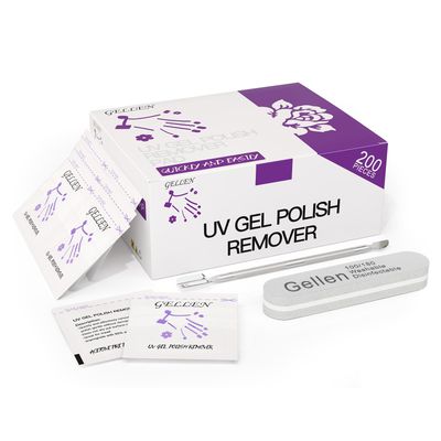 GELLEN Acetone Gel Nail Polish Remover Pads 200PCS 2-in-1 Nail Polish Remover Travel Bulk Set with Tools Handy Individually Wrapped Professional Quick Gel Remover for Salon Home