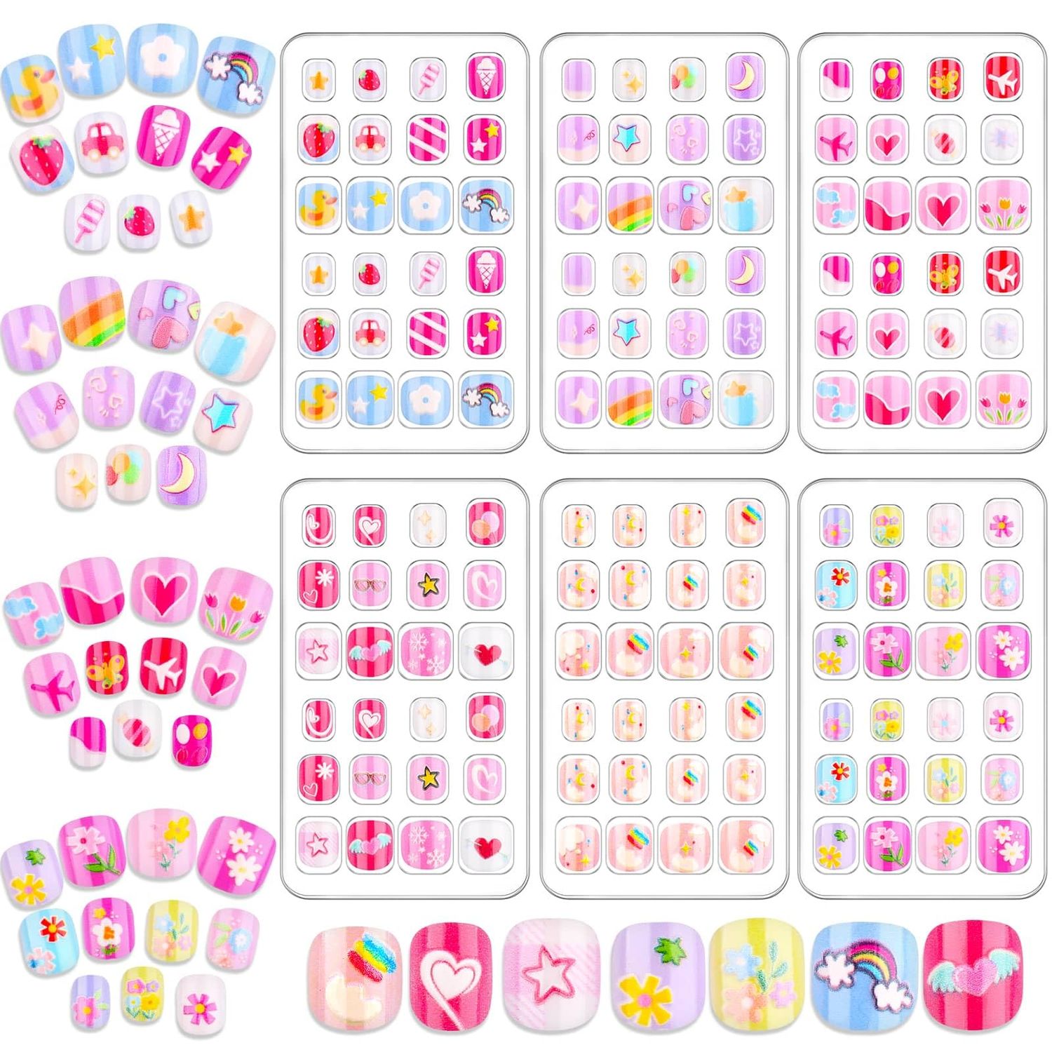 Audab 144 Pieces Nails for Kids Press on Girls Nails Kit Fake Nail Tips Short False Nail Full Cover Stick on Nails for Kids Sleepovers Stuff Spa Parties Supplies Valentine Day Gifts