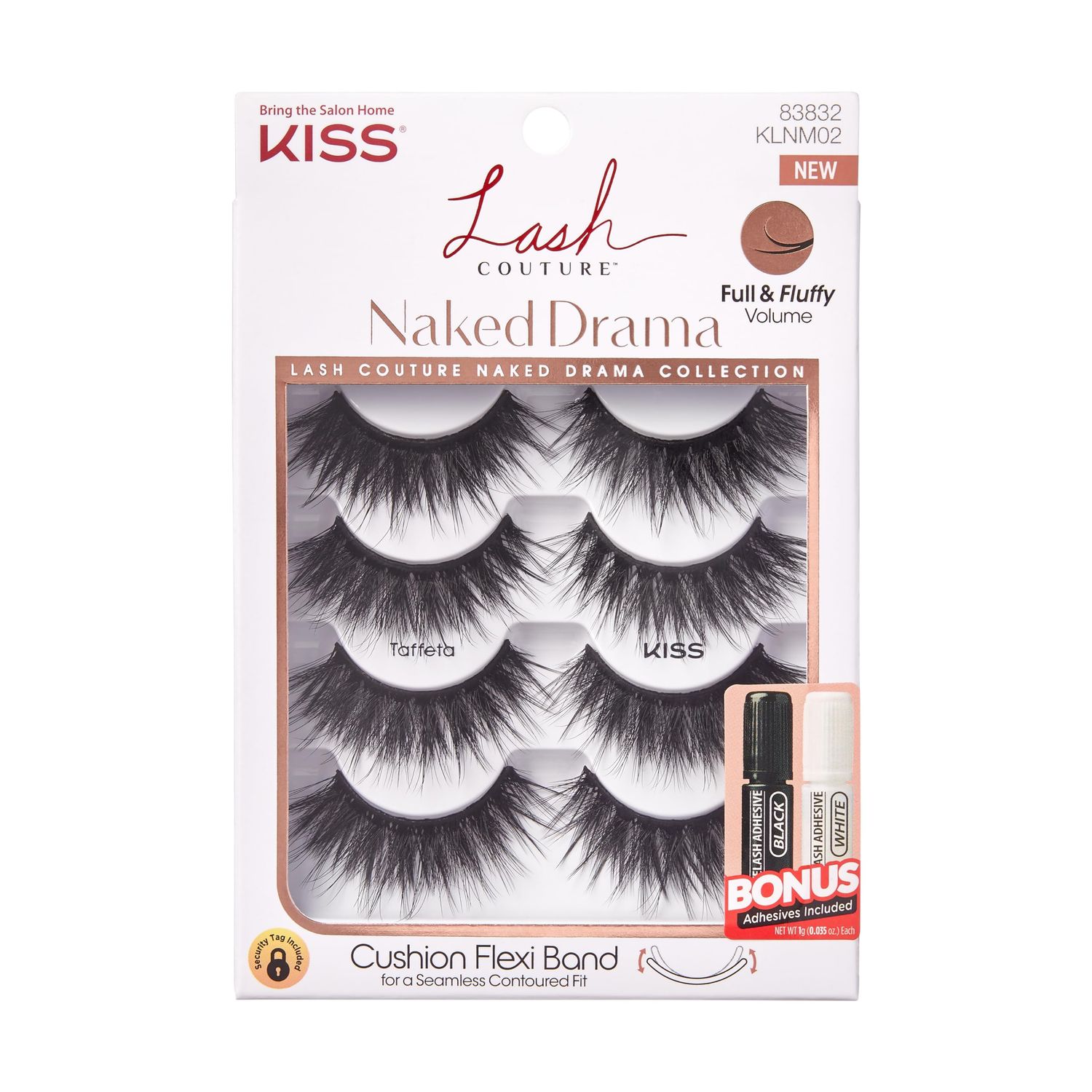 KISS Lash Couture Naked Drama Collection False Eyelashes Multipack with Cushion Flexi Band, Style Taffeta, Full &amp; Fluffy Volume, 4 Pairs Fake Eyelashes