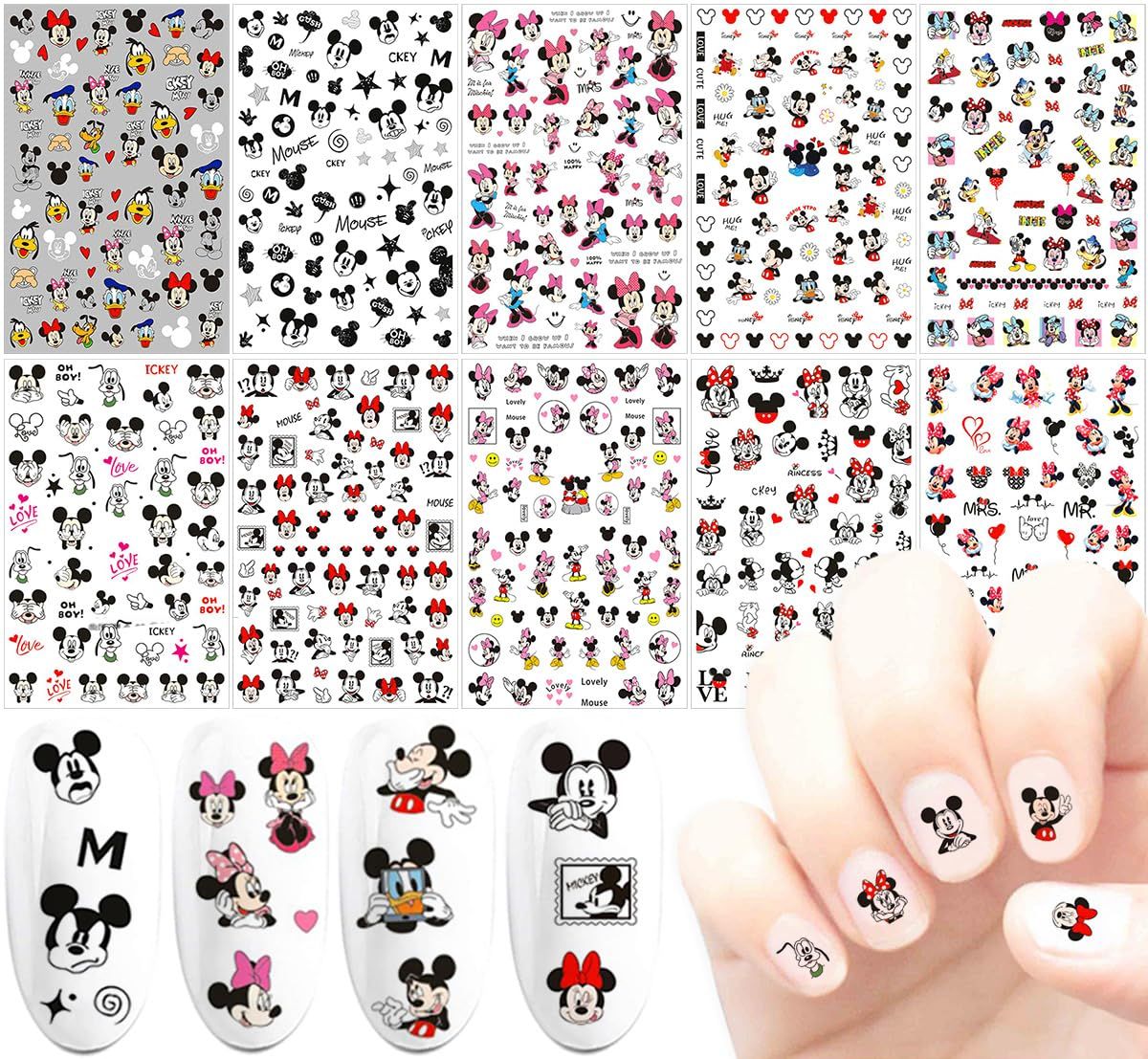Cute Nail Art Stickers 3D Self-Adhesive Nail Decals Party Favors Gifts for Kids Girls Women Cute Nails Design Supplies Cartoon Designer Nails Art Decoration 10pcs
