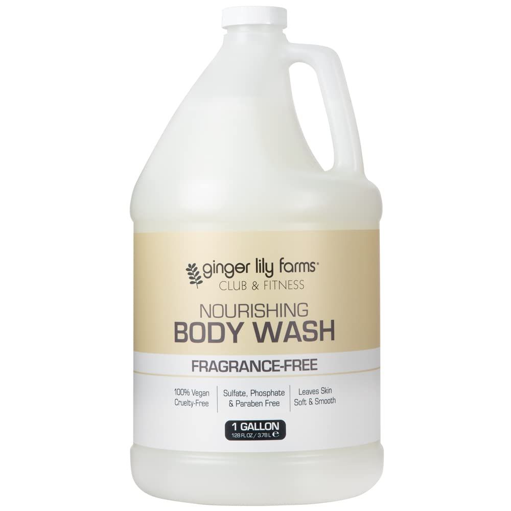 Ginger Lily Farms Club &amp; Fitness Nourishing Body Wash, 100 Vegan &amp; Cruelty-Free, Bath &amp; Shower Gel for Men and Women, Fragrance Free, 1 Gallon (128 fl. oz.) Refill