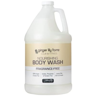 Ginger Lily Farms Club &amp; Fitness Nourishing Body Wash, 100 Vegan &amp; Cruelty-Free, Bath &amp; Shower Gel for Men and Women, Fragrance Free, 1 Gallon (128 fl. oz.) Refill