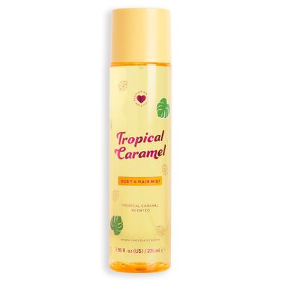 I Heart Revolution, Tropical Caramel Hair &amp; Body Mist, Long-Lasting Perfume Spray, Notes of Vanilla, Caramel, &amp; Sandalwood, Cruelty-Free &amp; Vegan, 7.98 fl oz