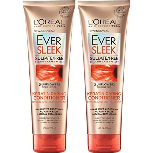 LOreal Paris EverSleek Keratin Caring Conditioner, with Sunflower Oil, 2 Count (8.5 Fl; Oz each)