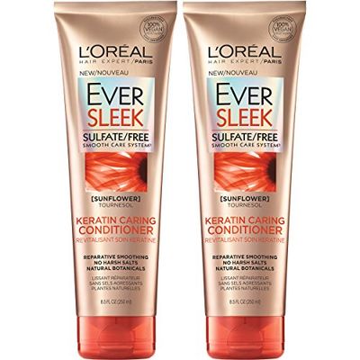 LOreal Paris EverSleek Keratin Caring Conditioner, with Sunflower Oil, 2 Count (8.5 Fl; Oz each)