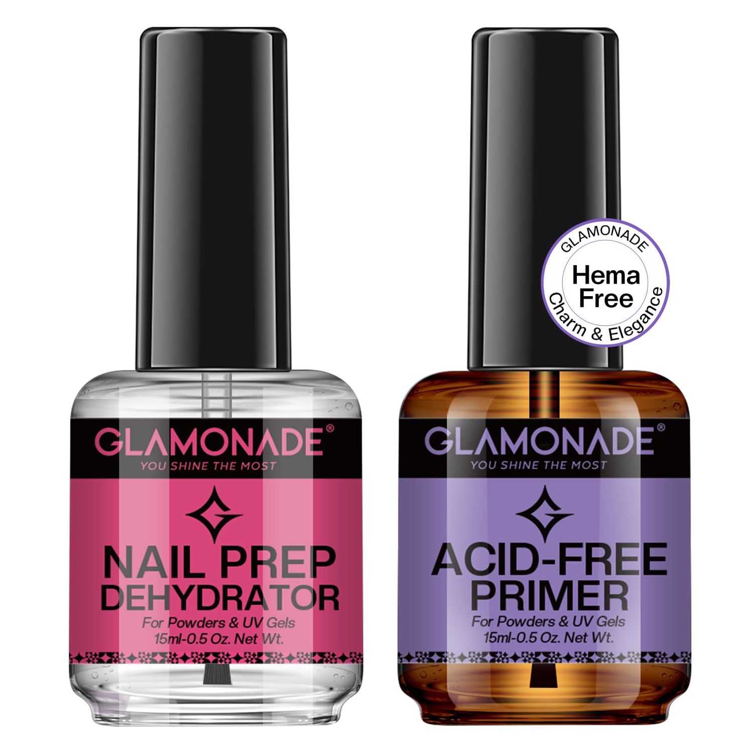 Glamonade Nail Dehydrator and Primer Prep: No Lift Nail Primer for Gel Nails Acrylic Press on Fast Dry Nail Prep Nail Supplies for Nail Techs for Beginners