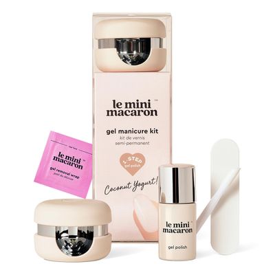 Le Mini Macaron Gel Nail Polish Kit with LED Light, DIY At-Home Polish Nail Kit | Non-Toxic, Fast-Drying 3-in-1 Set for Long-Lasting, Salon-Quality Nails, File, and Remover Wraps (Coconut Yogurt)