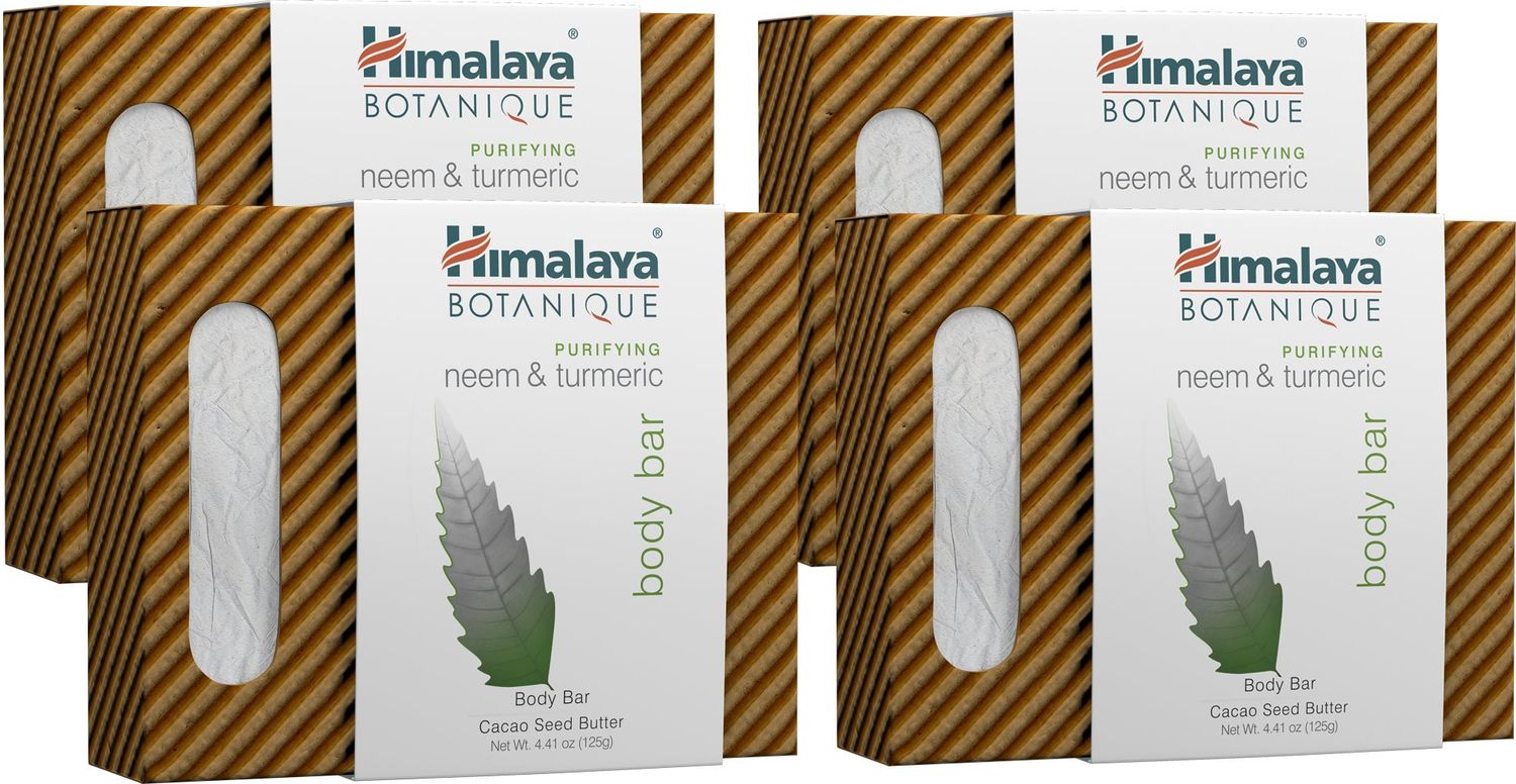 Himalaya Botanique Purifying Neem &amp; Turmeric Handcrafted Bar Soap, Free from Parabens, SLS, Phthalates, Artificial Colors and Artificial Fragrances, 4.41 oz (125 g) 4 PACK