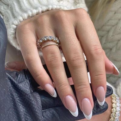 120PC French Tip Press on Nails Almond Fake Nails, Full Cover French Nails Press ons Acrylic Artificial White French Tips for Women Manicure Design
