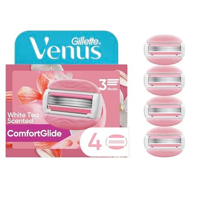 Gillette Venus ComfortGlide White Tea Womens Razor Refills, 4 Refill Cartridges, Fits Venus Reusable Razor Handles, 3-Bladed with Built-in Shave Gel Bars