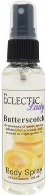 Eclectic Lady Butterscotch Body Spray, 2 ounces, Body Mist for Women with Clean, Light &amp; Gentle Fragrance, Cologne with Soft, Subtle Aroma For Daily Use