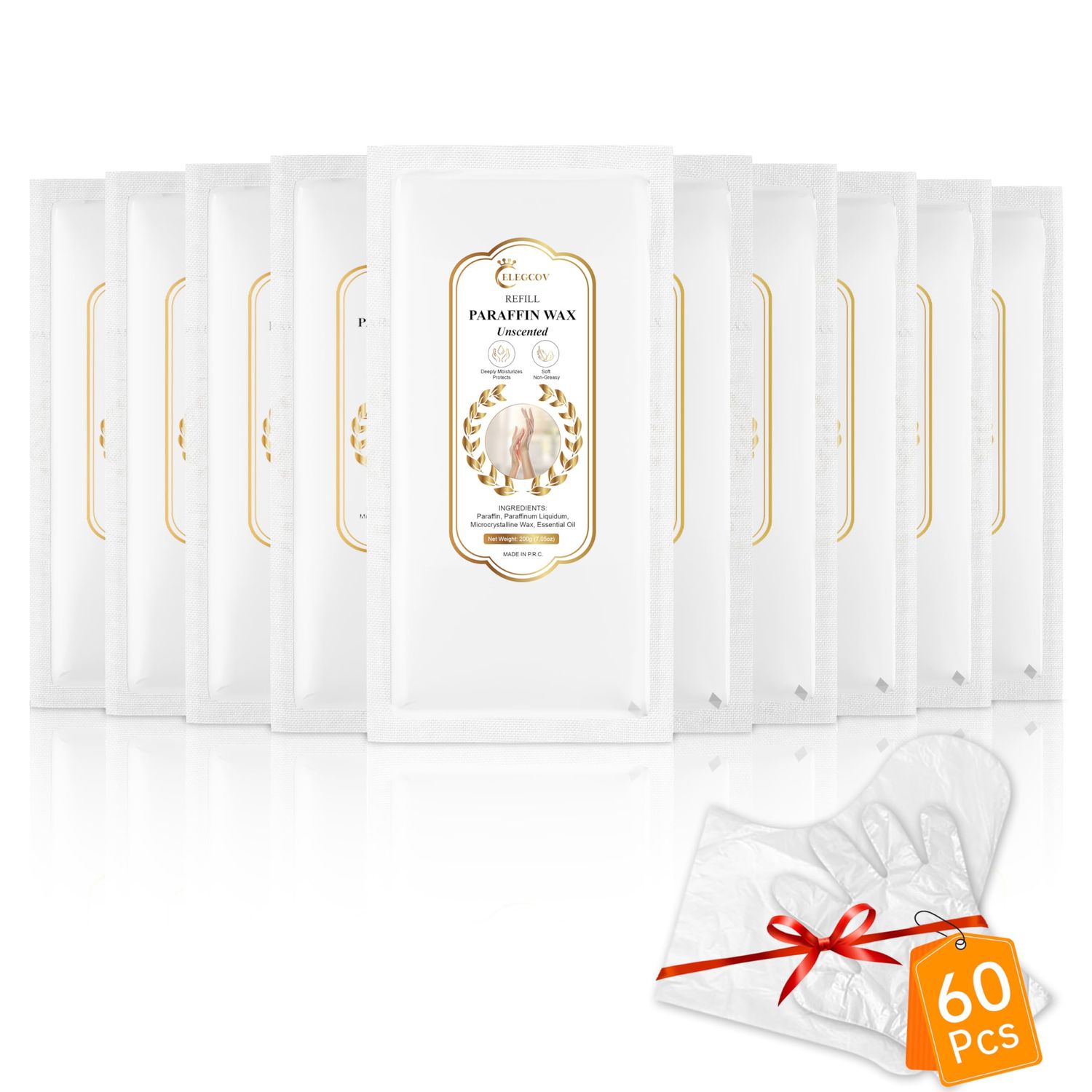 ELEGCOV Paraffin Wax Refills-10 Pack Unscent Paraffin Wax for Hand and Feet, Parrafin Wax Blocks for Wax Machine, Parafin Wax Bath, Relieves Muscle Fatigue, Deeply Hydrates, Moisturizes and Nourishes