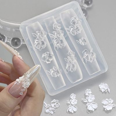 3D Gel Nail Art Flower Molds Silicone Nail Molds DIY Flower Charms for Nails Design Spring Summer Flowers Silicone Mold Floral Nail Stencils Manicure Carved Template Blossom Nail Mold Carving Mould