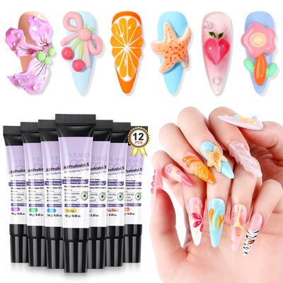 SAVILAND SSPro X 3D Nail Gel Set: 12 Colors Super Strong Molding No Wipe 3D Sculpting Gel for Nail Art Design Carving Painting 3D Nail Art Sculpture Spring Summer Manicure Set for Home Nail Salons DIY