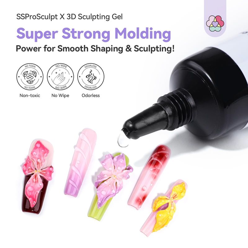SAVILAND SSPro X 3D Nail Gel Set: 12 Colors Super Strong Molding No Wipe 3D Sculpting Gel for Nail Art Design Carving Painting 3D Nail Art Sculpture Spring Summer Manicure Set for Home Nail Salons DIY