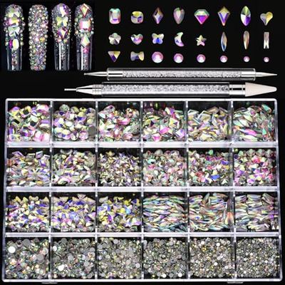Kaipheiquan Nail Rhinestones Kit, 18 Types of 900 Special-Shaped Diamonds 3200 Flat-Bottomed Nail Rhinestones, Nail Crystal DIY Crafts Gemstones for Nail, Shoes, Clothes, Jewels