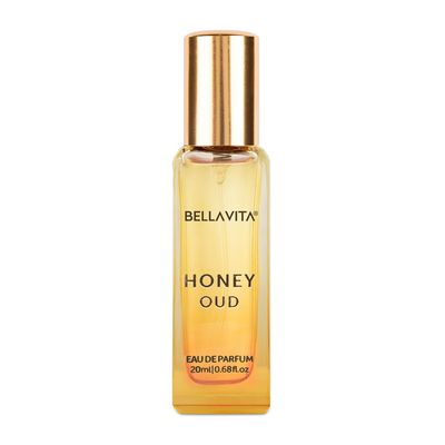 BellaVita Luxury Honey OUD Eau de Parfum Travel Size Edition 20 ml | Long-Lasting Mini Perfumes for Women | Notes: Patchouli, Vanilla, Bergamot &amp; Spicy Notes | Pocket Perfume for Women | Vegan Perfume
