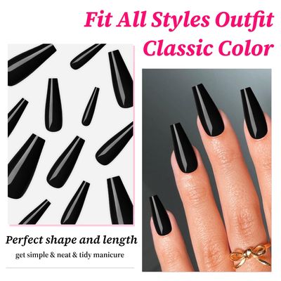Lifextol 120PC Black Coffin Press on Nails Long Fake Nails Press ons with Glue Nail Adhesive Tabs, 12 Sizes Long Acrylic Nails Press on Nails Coffin Black Stick Nails Tips Artificial Fingernails
