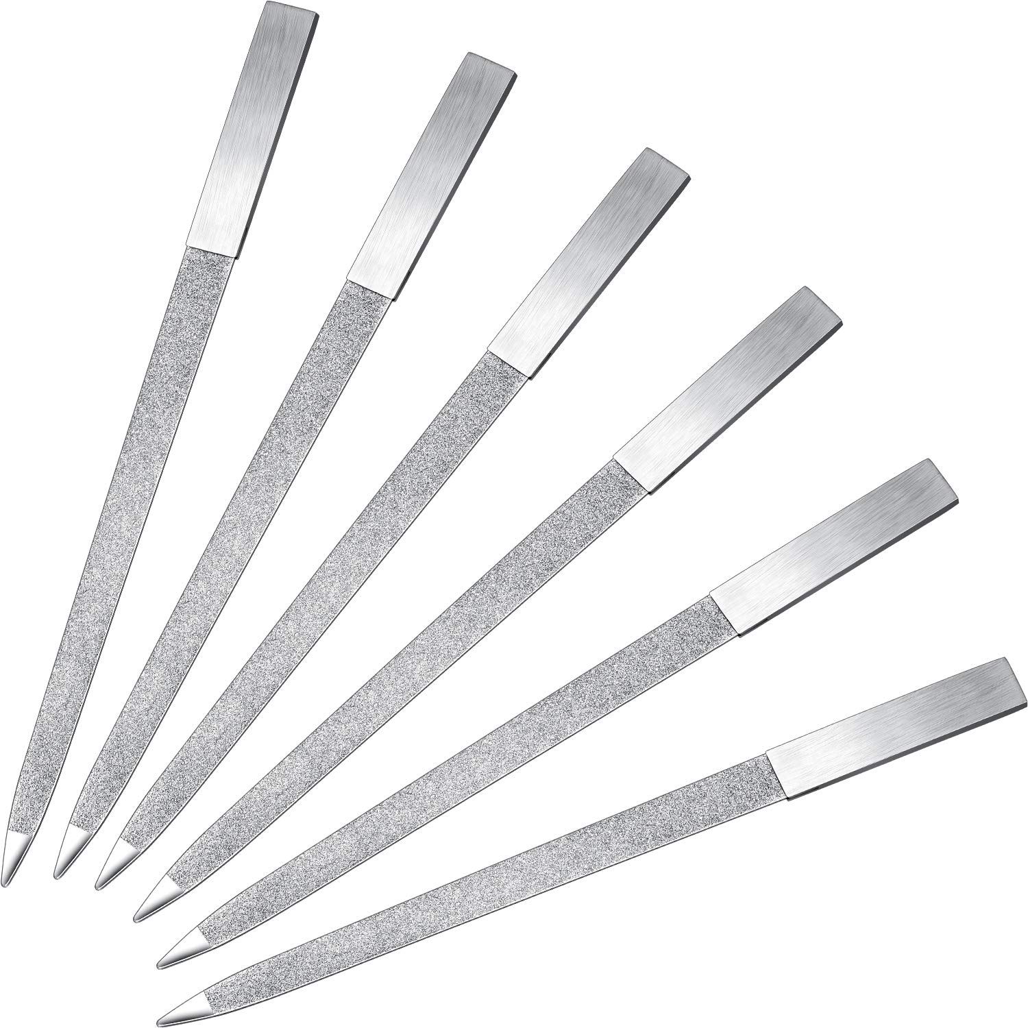 Mudder 6 Pieces Diamond Nail File Stainless Steel Double Side Nail File Metal Buffer Women Men Fingernails Toenails Manicure for Salon and Home, Silver(7 Inch)