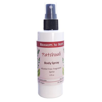 Blossom to Bath Patchouli Body Spray (4 Ounce) - Pure Essential Oil Fragrance - Energizes Skin with a Woodsy Exotic Scent