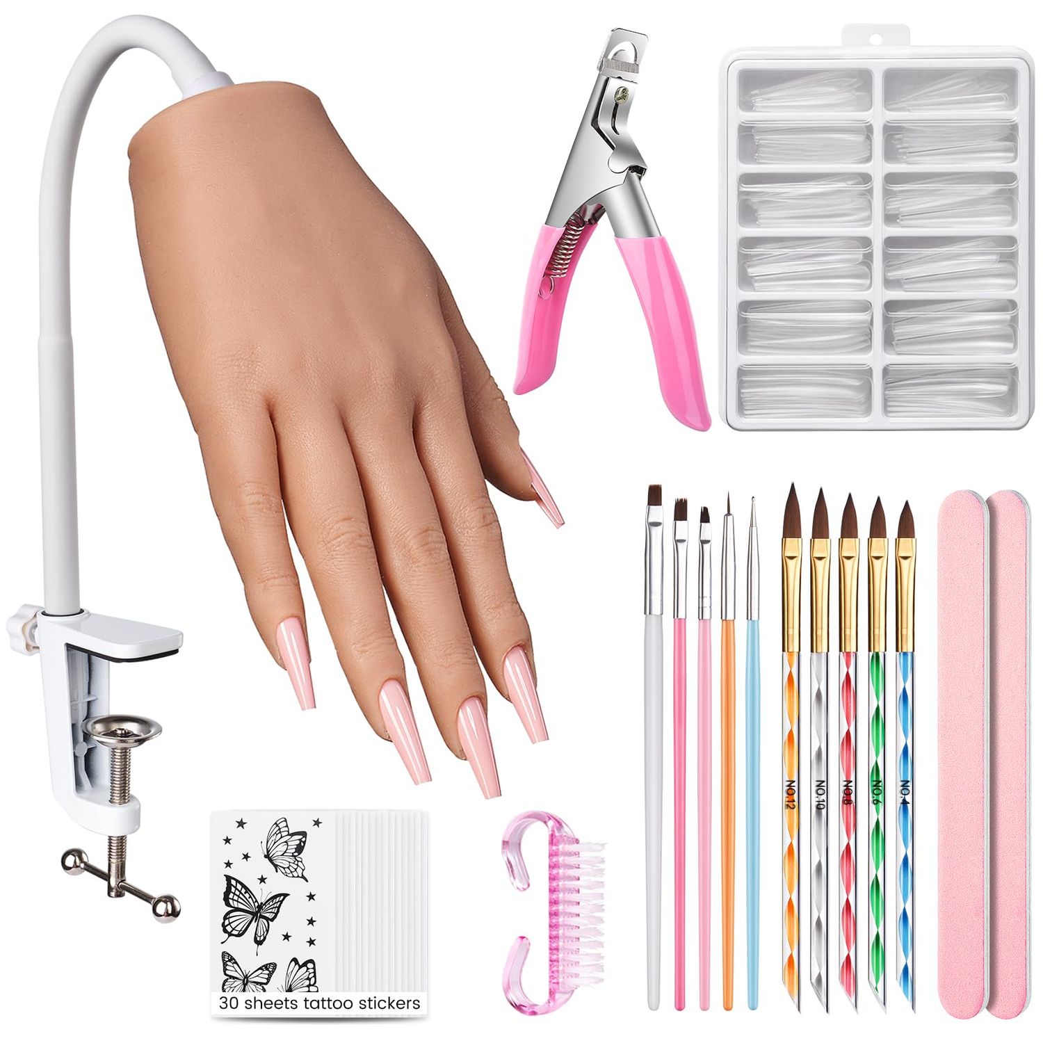 Practice Hand for Acrylic Nails: Realistic Silicone Nail Hand Practice with Tattoo Stickers - Flexible Fake Hand Mannequin Nail Hand Kit for Beginners