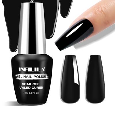 NXJ INFILILA Black Gel Nail Polish, 15ml One-Stroke Coloring Black Soak Off UV LED Gel Polish, Hema Free Color Gift for Women Nail Art Manicure Salon DIY Design Decoration at Home S01