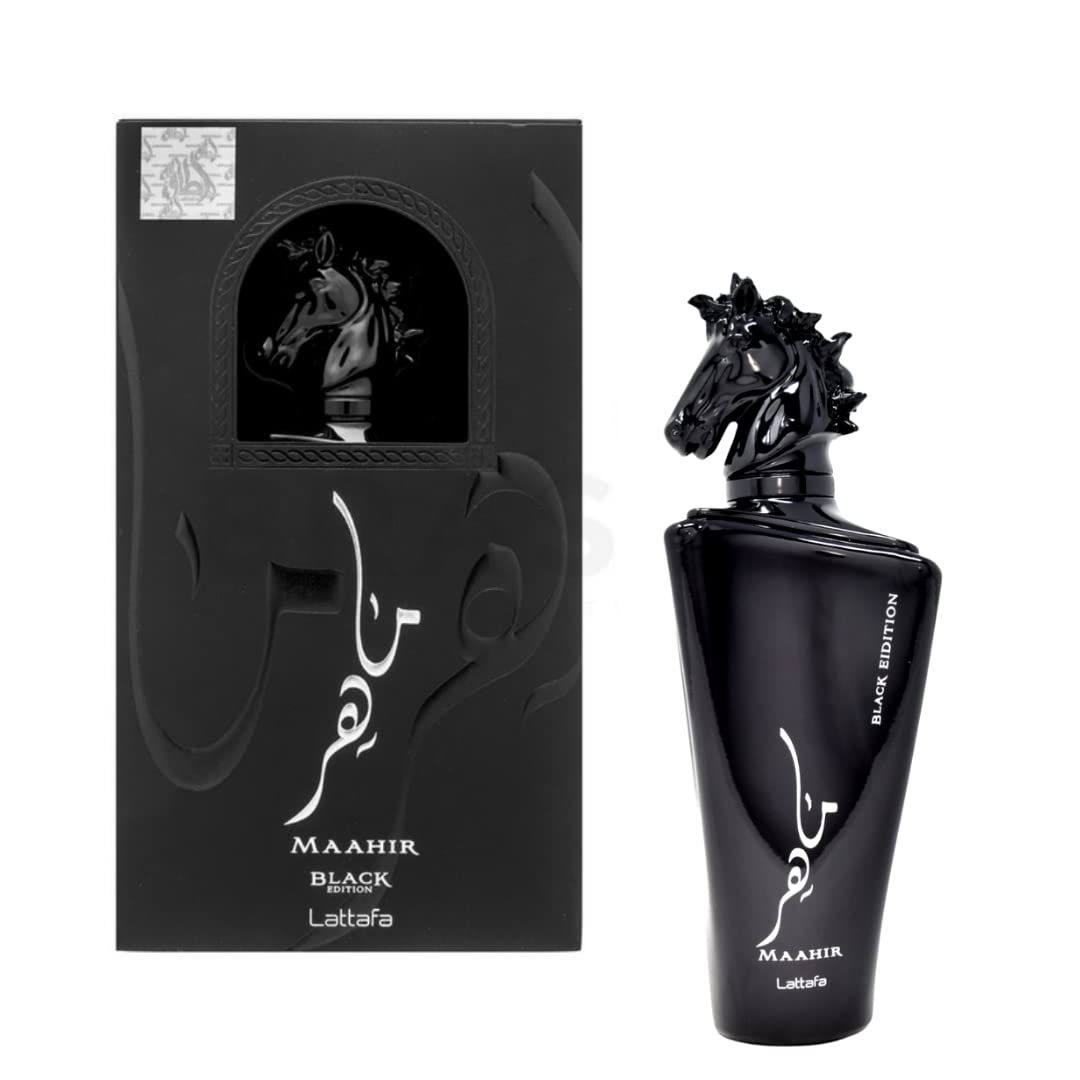 Maahir Black EDP 100ML (3.4 oz) I Bold and Rich Oud Fragrance I sandalwood, musk and vanilla Notes I Signature Arabian Perfumery I By Lattafa Perfumes